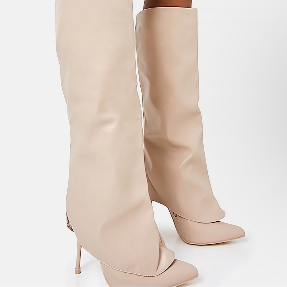Nude , pu leather fold over boots